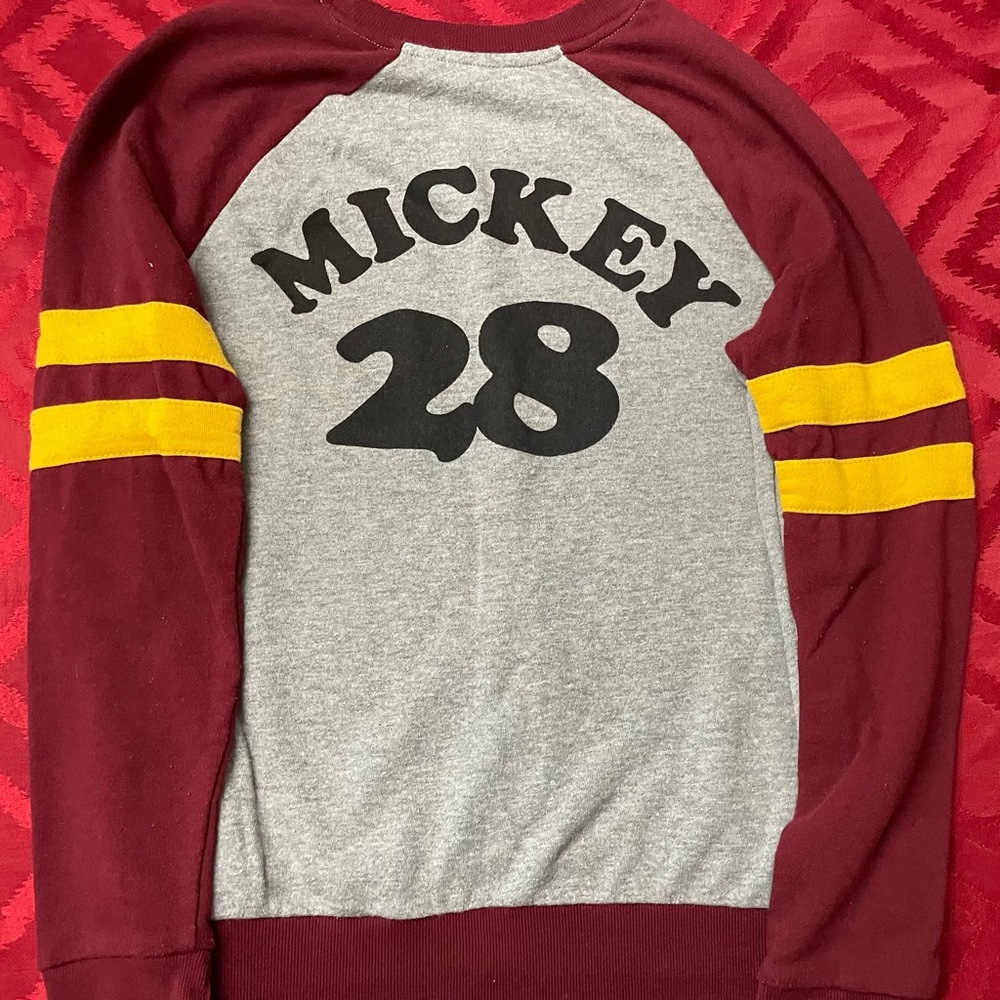 Disney Mickey Mouse Crewneck Sweater Size Small Gray/Burgundy/Yellow - Picture 4 of 5